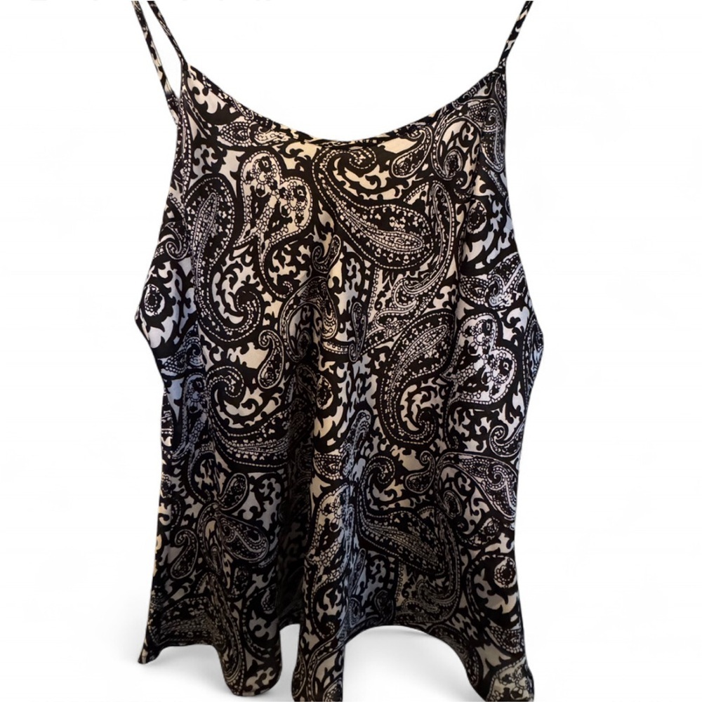 White House Black Market Black and White Paisley Satin Cami Tank Top